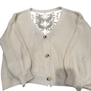 SHEIN Cream Cardigan with Lace Accent